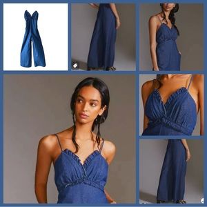 Anthropology Women’s LaBiz Ruffled Denim Jumpsuit. Blue/Denim. Extra-Small (XS)
